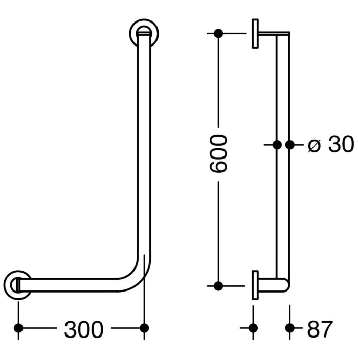 HEWI System 900 Winkelgriff 60 cm, links