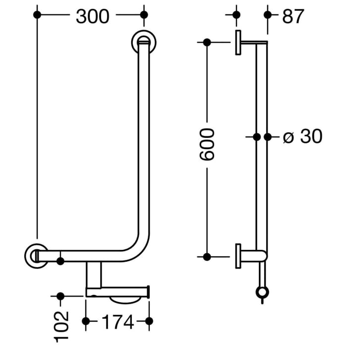 HEWI System 900 Winkelgriff 60 cm, links