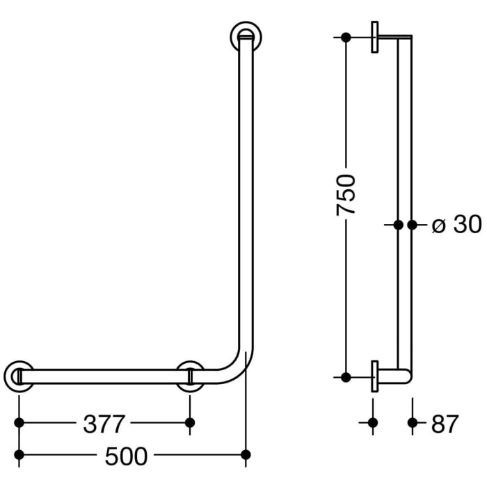 HEWI System 900 Winkelgriff 75 cm, links