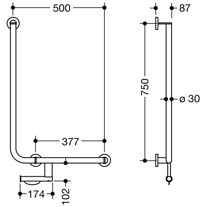 HEWI System 900 Winkelgriff 75 cm, rechts