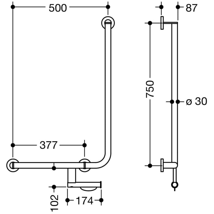 HEWI System 900 Winkelgriff 75 cm, links