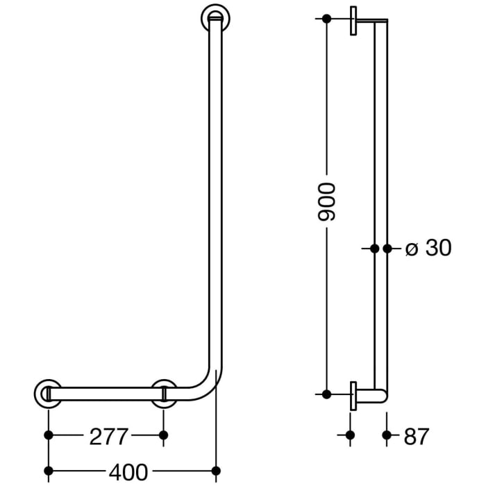 HEWI System 900 Winkelgriff 90 cm, links