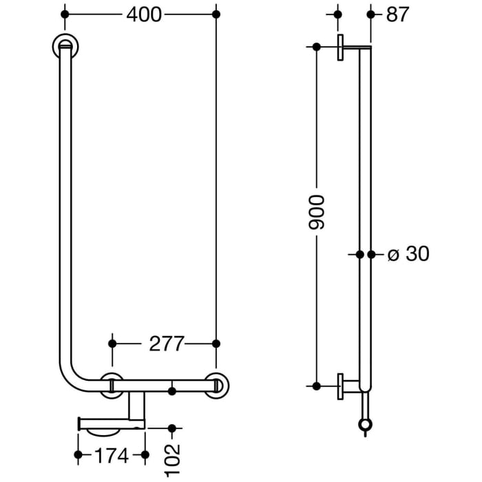 HEWI System 900 Winkelgriff 90 cm, rechts