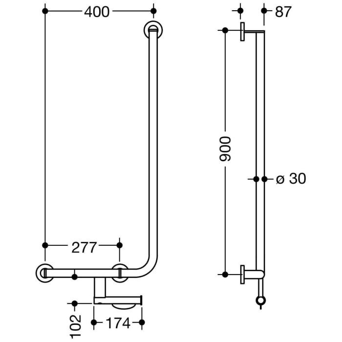 HEWI System 900 Winkelgriff 90 cm, links
