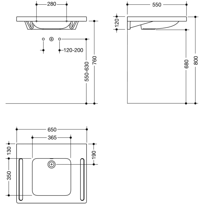 HEWI Universal Waschtisch 65 x 55 cm ohne Hahnloch, mit Überlauf