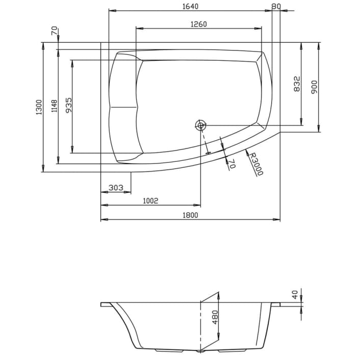 Hoesch Largo Eck-Badewanne 180 x 130 cm linke Ausführung
