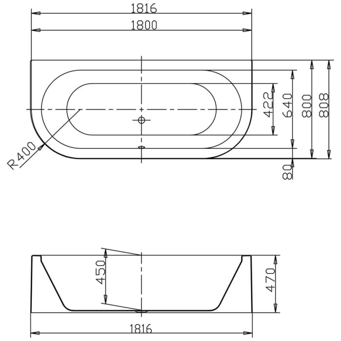 Hoesch Happy D. Halbrund-Badewanne 181,6 x 80,8 mit angeformter Schürze