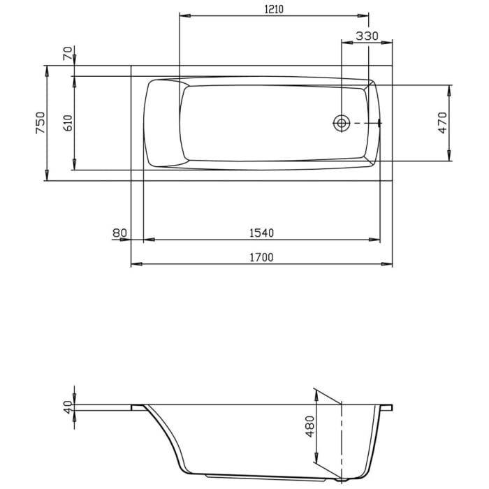Hoesch Largo Rechteck-Badewanne 170 x 75 cm