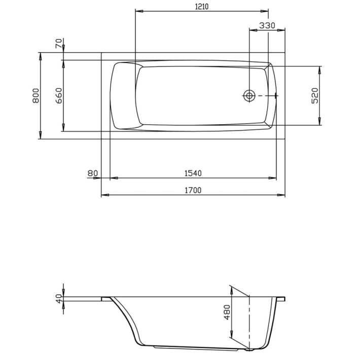 Hoesch Largo Rechteck Badewanne 170 x 80 cm