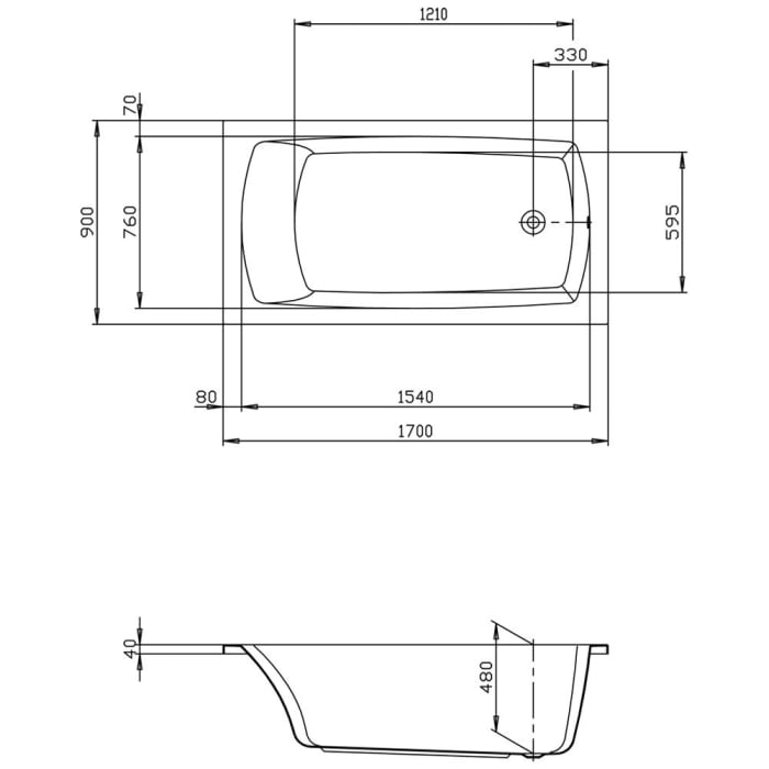Hoesch Largo Rechteck-Badewanne 170 x 90 cm