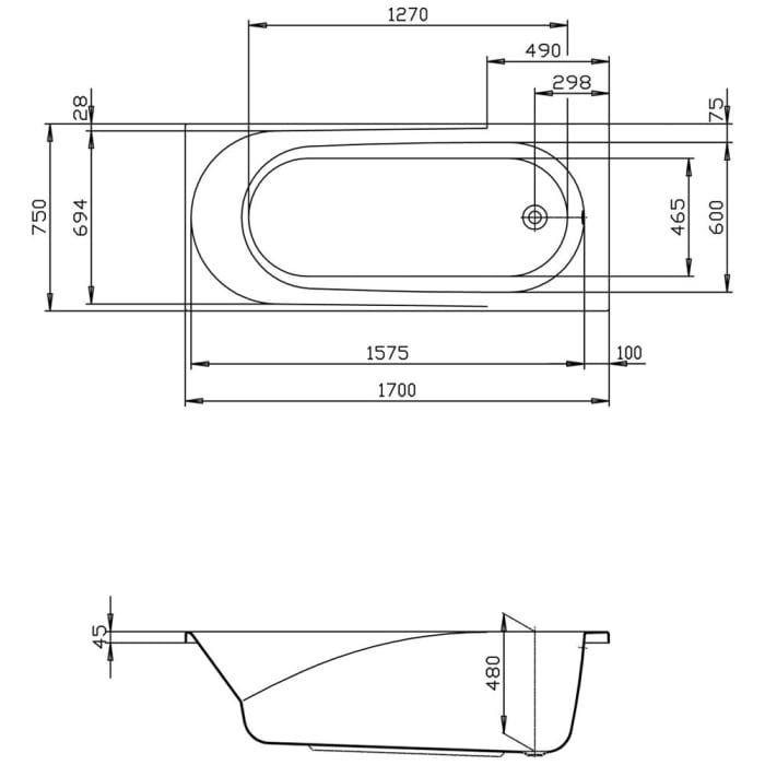 Hoesch Spectra Rechteck-Badewanne 170 x 75 cm