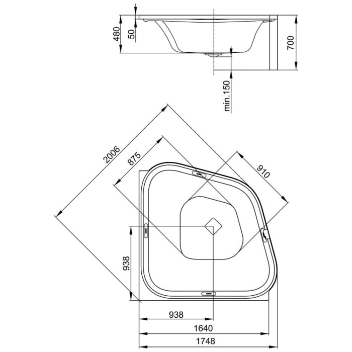 Hoesch Ergo+ Eck-Badewanne 164 x 164 cm mit Außenverkleidung