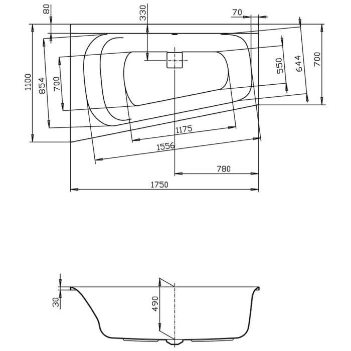 Hoesch Thasos Eckbadewanne 175 x 110 cm linke Ausführung, 4 LED Scheinwerfern