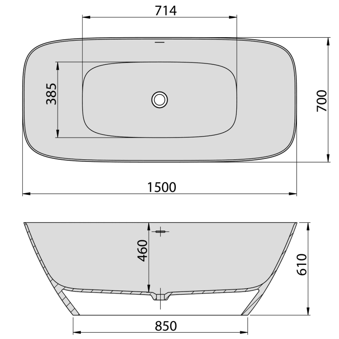 Hoesch Lasenia Oval-Badewanne 150 x 70 cm freistehend