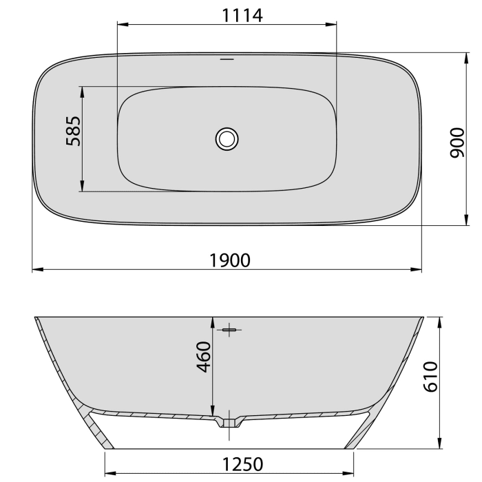 Hoesch Lasenia Oval-Badewanne 190 x 90 cm freistehend