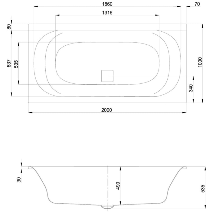 Hoesch Thasos Rechteckbadewanne 200 x 100 cm