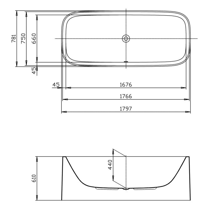 Hoesch SingleBath Uno freistehende Badewanne 179,8 x 78,2 cm