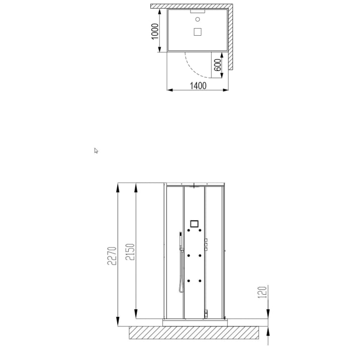 HOESCH SensePerience Dampfbad 140 x 100 cm für Ecke rechts mit Duschwanne mit Antirutsch