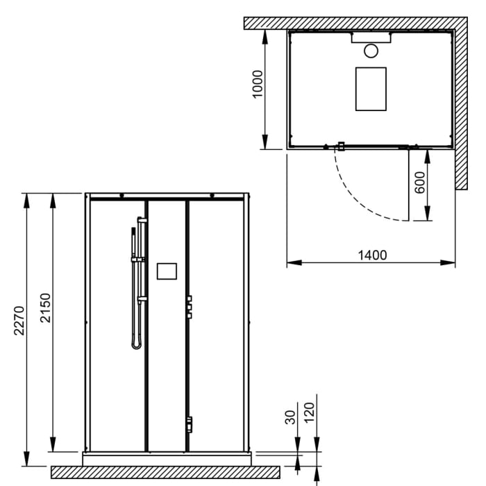 HOESCH SensePerience Dampfbad 140 x 100 cm für Ecke rechts mit Duschwanne mit Antirutsch
