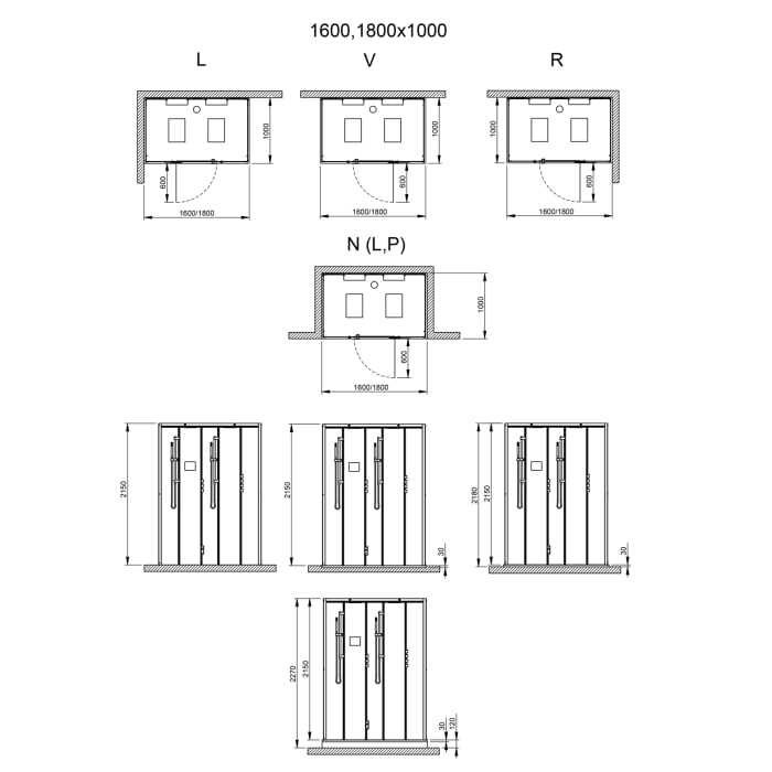 HOESCH SensePerience Dampfbad 180 x 100 cm für Ecke rechts, ohne Duschwanne