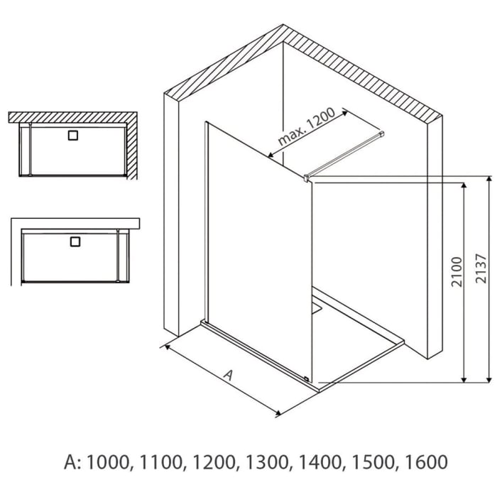 Hoesch ONE&ONE Walk-In Eckversion, Seiteneinstieg 160 cm