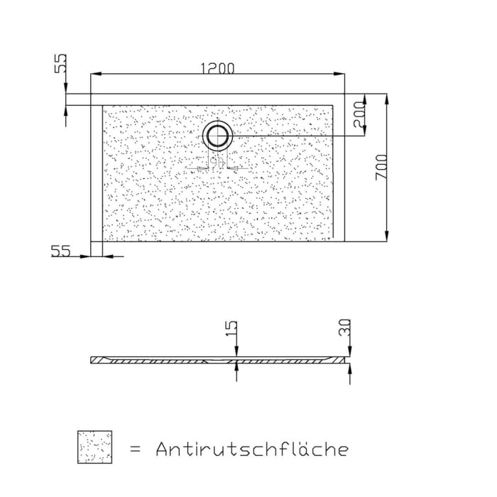 Hoesch Muna Rechteckduschwanne 120 x 70 cm mit Antirutsch