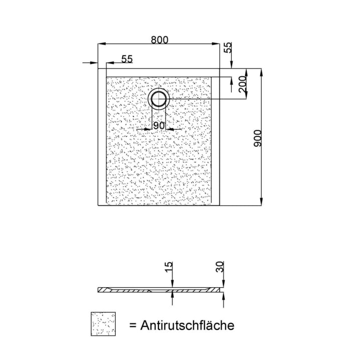 Hoesch Muna S Rechteckduschwanne 90 x 80 cm mit Antirutsch