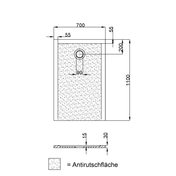 Hoesch Muna S Rechteckduschwanne 110 x 70 cm mit Antirutsch