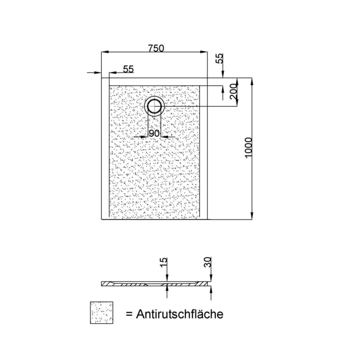 Hoesch Muna S Rechteckduschwanne 100 x 75 cm mit Antirutsch
