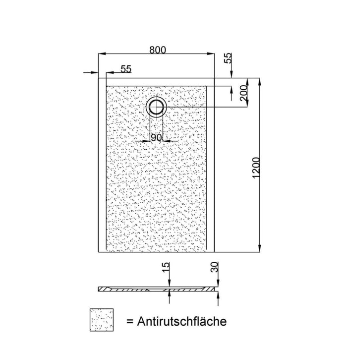 Hoesch Muna S Rechteckduschwanne 120 x 80 cm mit Antirutsch