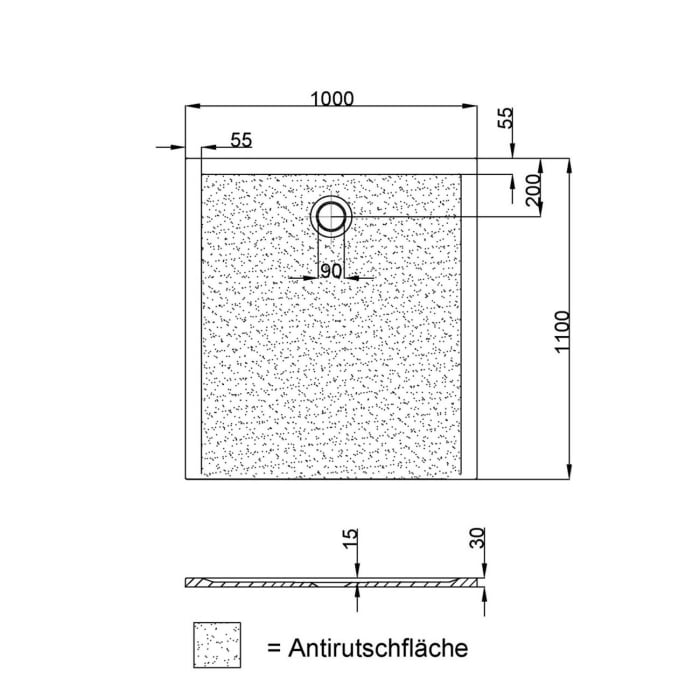 Hoesch Muna S Rechteckduschwanne 110 x 100 cm mit Antirutsch