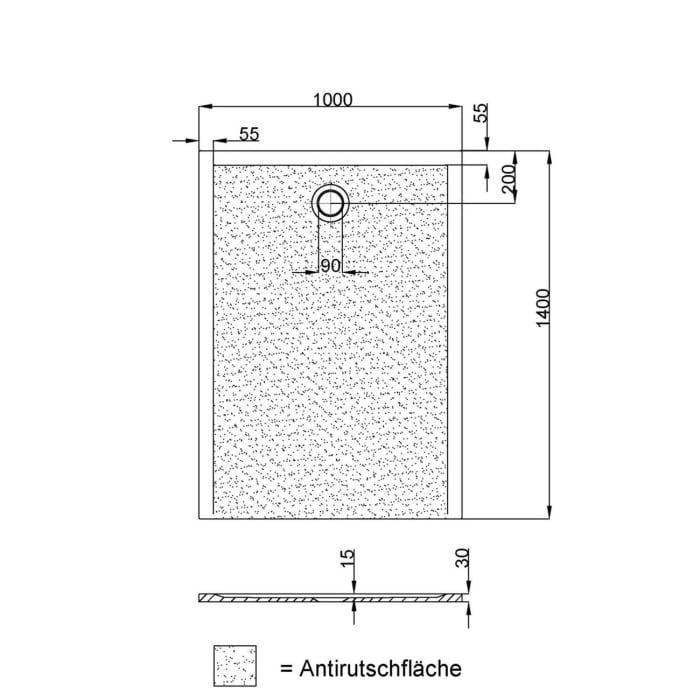 Hoesch Muna S Rechteckduschwanne 140 x 100 cm mit Antirutsch