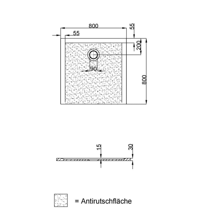 Hoesch Muna Rechteckduschwanne 80 x 80 cm mit Antirutsch