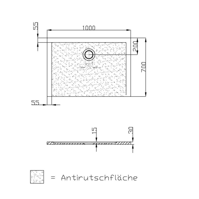 Hoesch Muna Rechteckduschwanne 100 x 70 cm mit Antirutsch