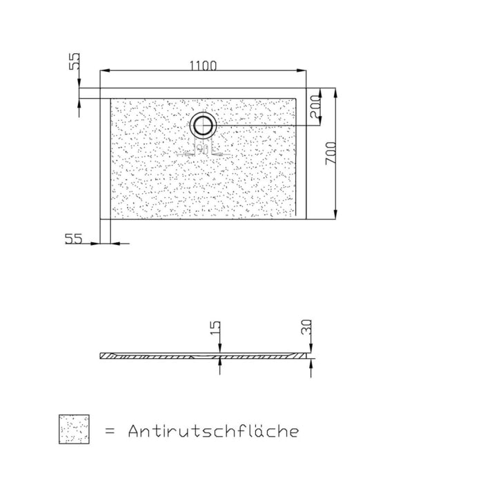 Hoesch Muna Rechteckduschwanne 110 x 70 cm mit Antirutsch