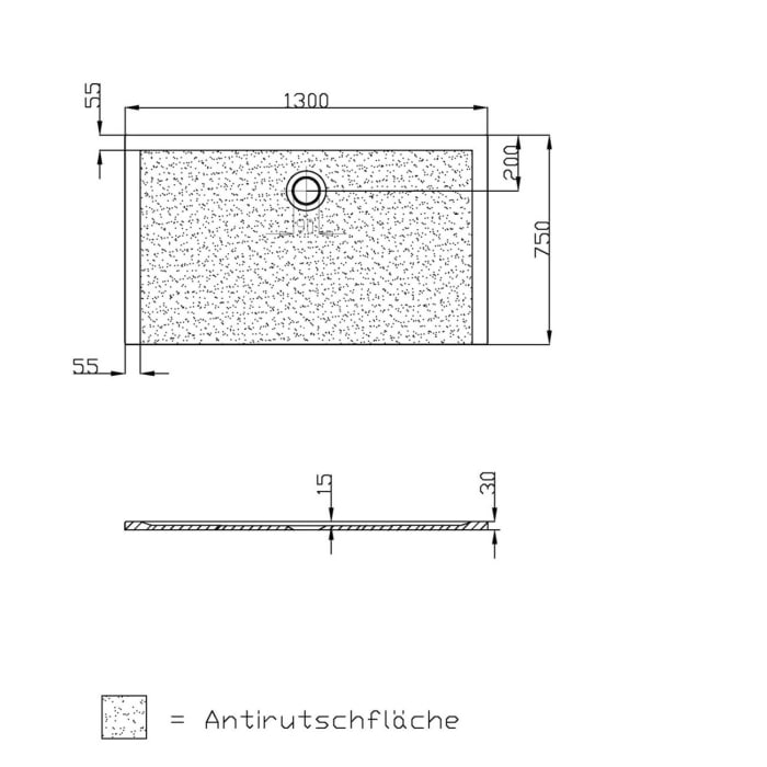Hoesch Muna Rechteckduschwanne 130 x 75 cm mit Antirutsch