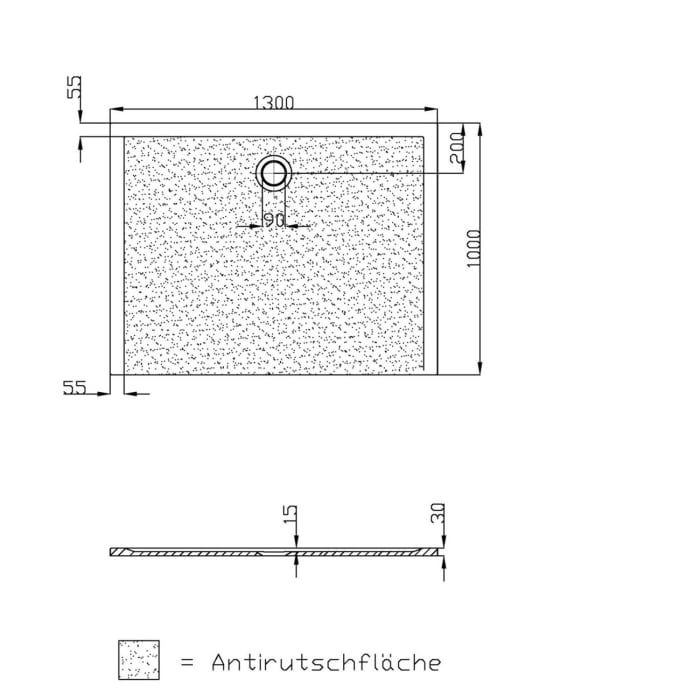 Hoesch Muna Rechteckduschwanne 130 x 100 cm mit Antirutsch