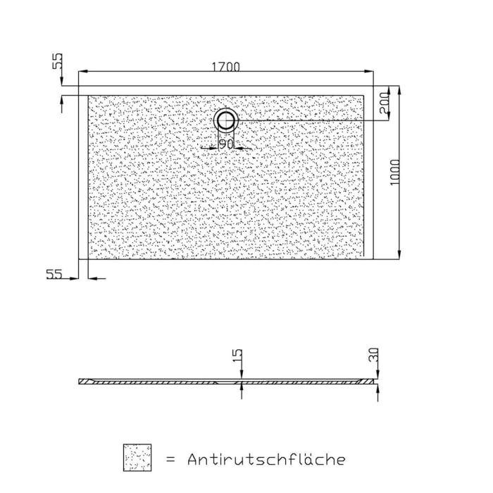 Hoesch Muna Rechteckduschwanne 170 x 100 cm mit Antirutsch