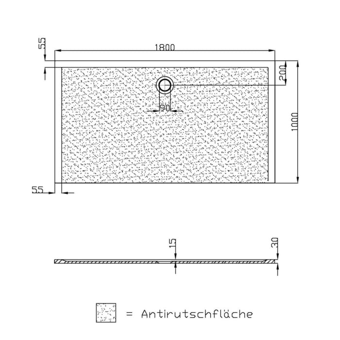 Hoesch Muna Rechteckduschwanne 180 x 100 cm mit Antirutsch