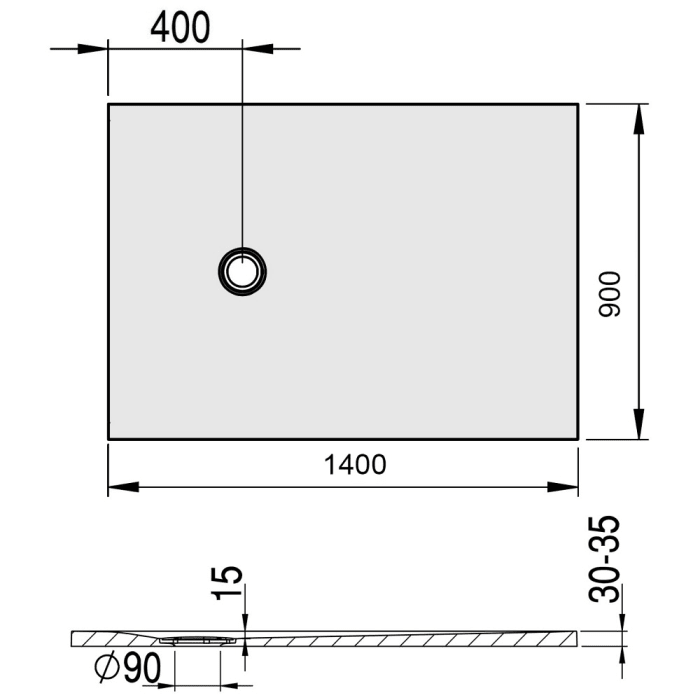 Hoesch Nias Rechteckduschwanne 140 x 90 cm