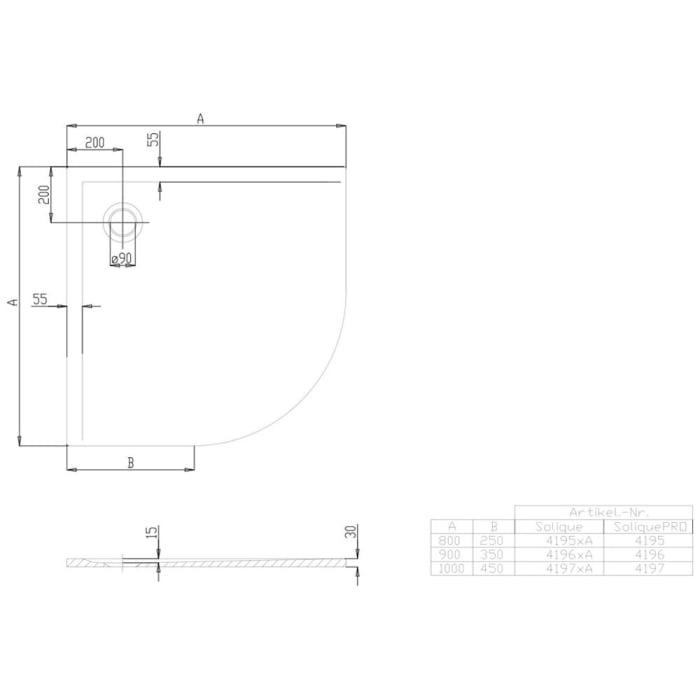 Hoesch Muna Viertelkreisduschwanne 100 x 100 cm