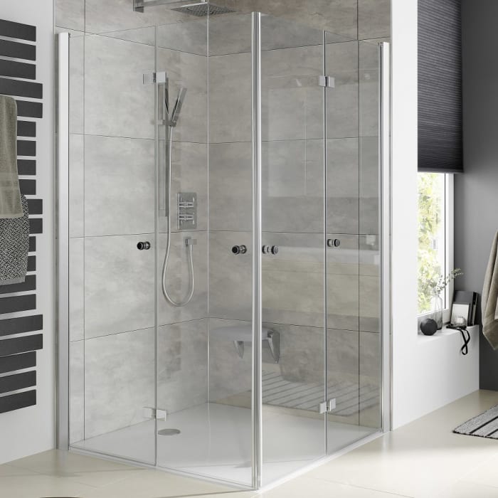 HSK Atelier Plan Eckeinstieg mit Drehfalttür 90 x 90 cm mit zusätzlichen Griffen am zweiten Türelement