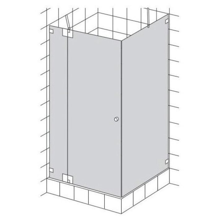HSK Kienle Drehtür mit K 180° Beschlag an Nebenteil und Seitenwand, Anschlag links
