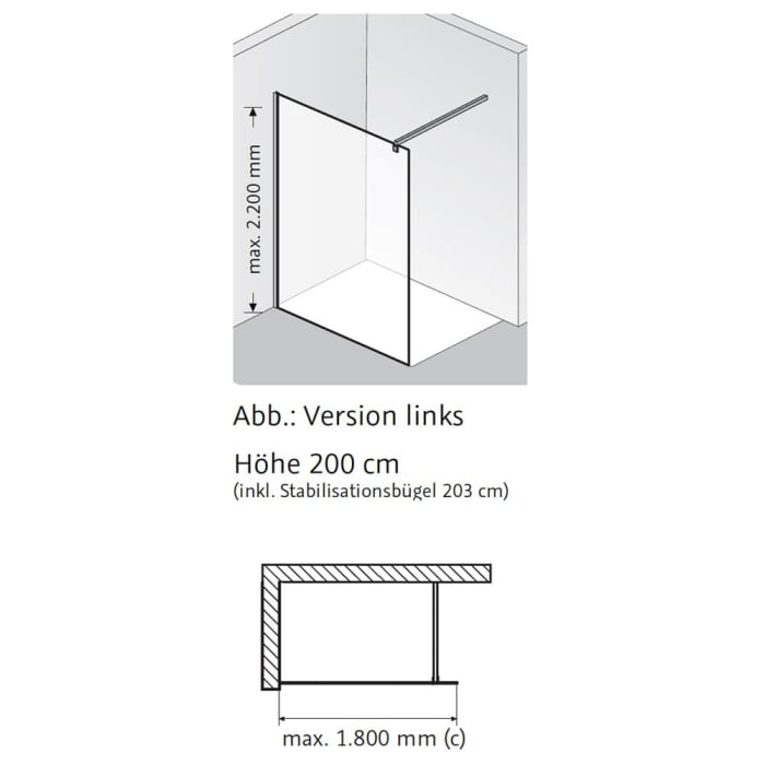 HSK Walk-In Pro Frontelement 1-teilig Breite bis 130 cm, Sondermaß