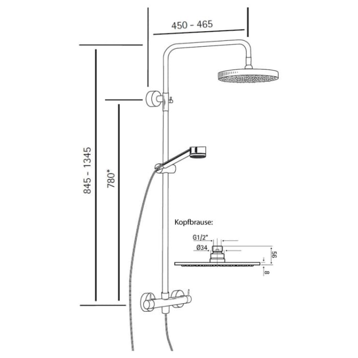 HSK Shower-Set Modell RS 200 Thermostat, Kopfbrause flach, rund 40 cm