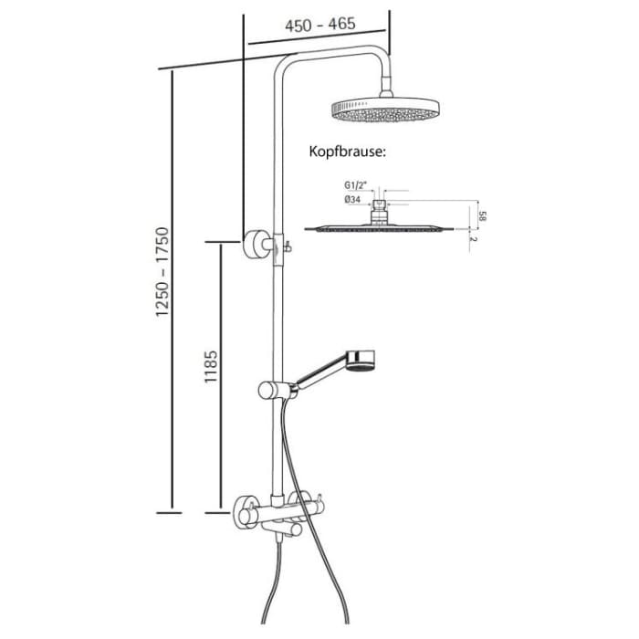 HSK Shower-Set Modell RS 200 Thermostat für Badewanne, Kopfbrause superflach, rund 25 cm