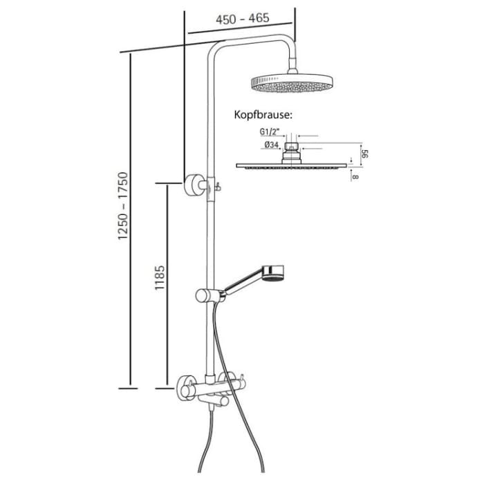 HSK Shower-Set Modell RS 200 Thermostat für Badewanne, Kopfbrause flach, rund 30 cm