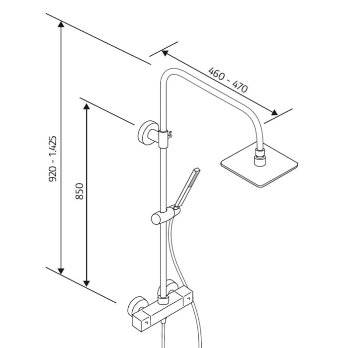 HSK Shower-Set Modell RS 500 Thermostat eckig, Kopfbrause superflach, eckig 25 x 25 cm