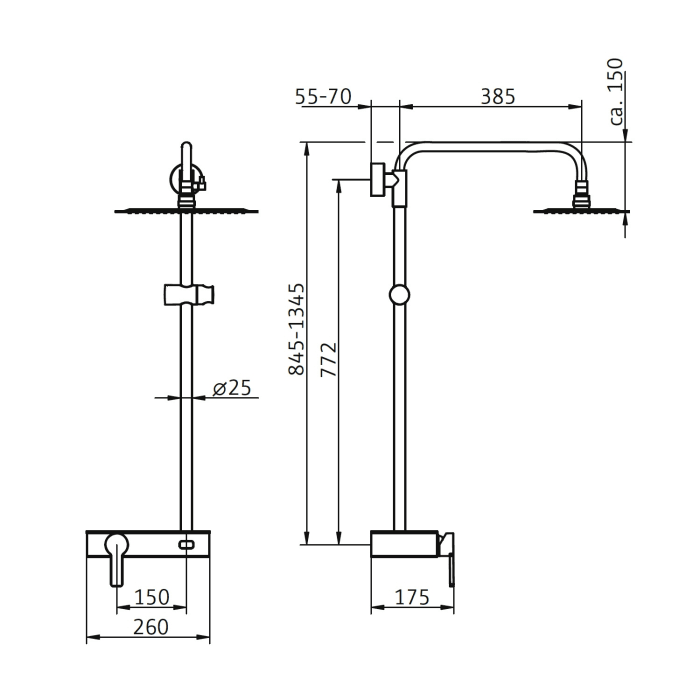 HSK RS Softcube Shower-Set AquaSwitch mit Einhebelmischer und Kopfbrause 40 x 25 cm