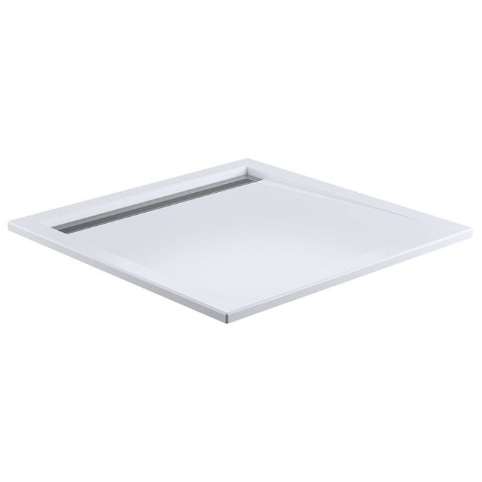 HSK Acryl-Duschwanne Superflach 90 x 90 mit integrierter weißer Ablaufrinne schmal, Höhe 6,5 cm